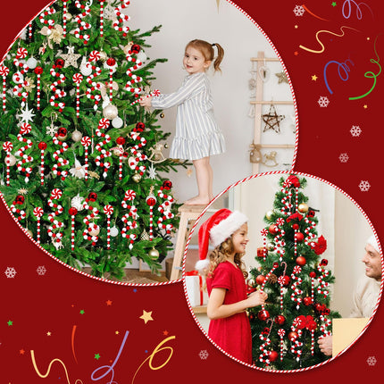 Liliful 40 Pcs Candy Cane Christmas Decoration Red Green Christmas Hanging Ornaments Including Plastic Twisted Lollipop Strips and Bells Strips for Xmas Holiday Table Centerpiece(Red, White)