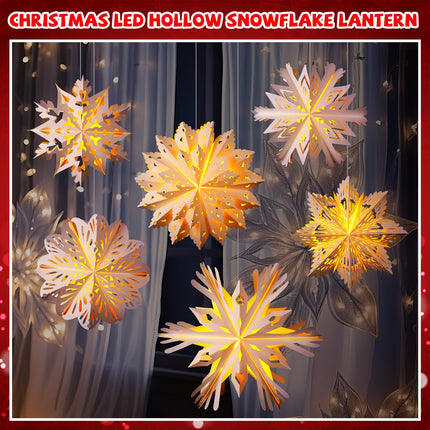 6 Set 19.69 in 3D Christmas Paper Snowflake Lantern with 8 Mode LED String Light with Remote Out Hollow Paper Snowflake Lantern Xmas Hanging Pendant Lampshade Frozen Party Hanging Decor