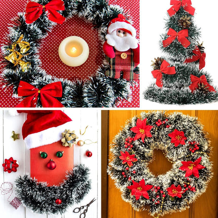 32.8 Feet Christmas Tinsel Garland, Dark Green Garland-Thick White Snow Metallic Garland for Christmas Tree, Party Ceiling Hanging Decoration for Wedding Birthday Xmas Disco Holiday Party