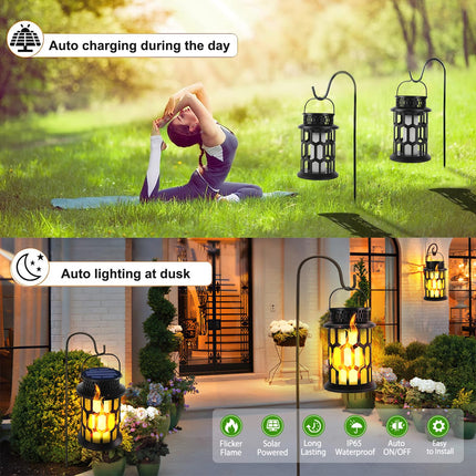 YoungPower Solar Outdoor Lantern Lights, 2 Modes Flickering Flame & Warm Light, Waterproof Hanging Lanterns for Christmas, Halloween, Patio and Yard Décor (2-Pack)