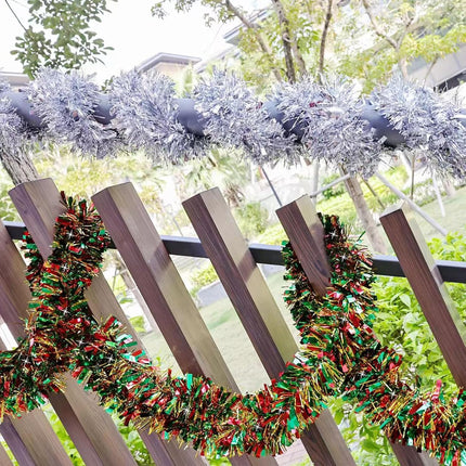 50Ft Christmas Tinsel Twist Garland, Metallic Twist Garland Tree Decorations for Christmas Tree Year Party Birthday Holiday Supplies Indoor and Outdoor Decoration (Red Green Gold)