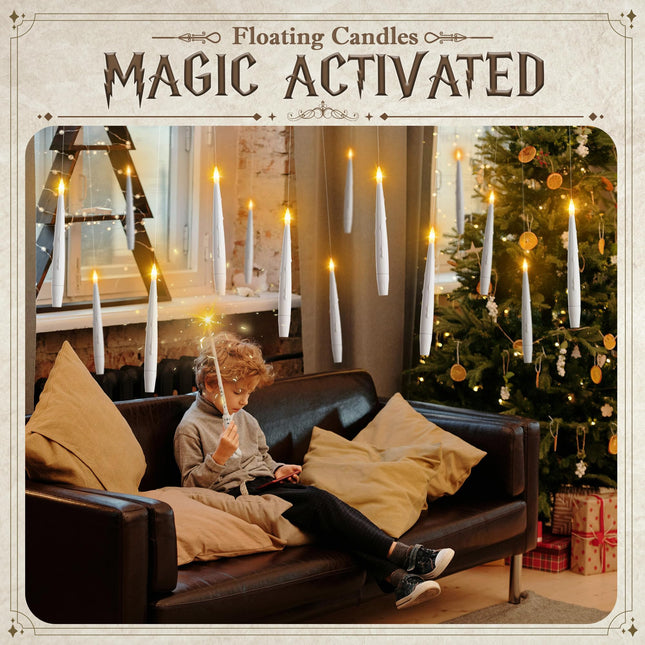 Christmas Tree Candles Battery Operated, 20 Pack Candles for Christmas Tree, Battery Powered Floating Candles with 2 Wand, Flameless Magic Hanging Taper Candles for Holiday Party Decor, White
