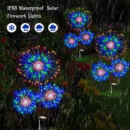 6 Pcs Solar Garden Fireworks Lights Outdoor 210 LED 18 Fireworks 3 Head Design Solar Lights Waterproof Solar Powered Christmas Firework Lights for Garden Yard Pathway Patio Decoration