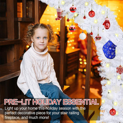 CCINEE 9FT Prelit Artificial Christmas Garland, White Xmas Garland Battery Operated with 50 Warm LED Lights Lighted Christmas Garland for Mantle Fireplace Stairs Indoor Outdoor Decoration