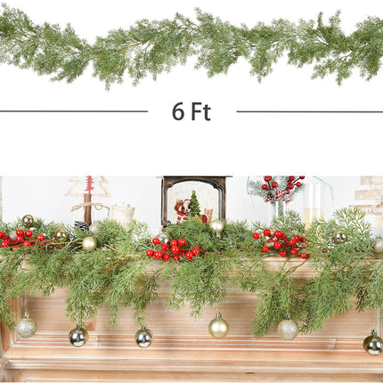 6Ft Christmas Pine Garland, Christmas Greenery Garland Realistic Cedar Artificial Cypress Garland for Holiday Mantel Fireplace Table Centerpiece Home Decoration