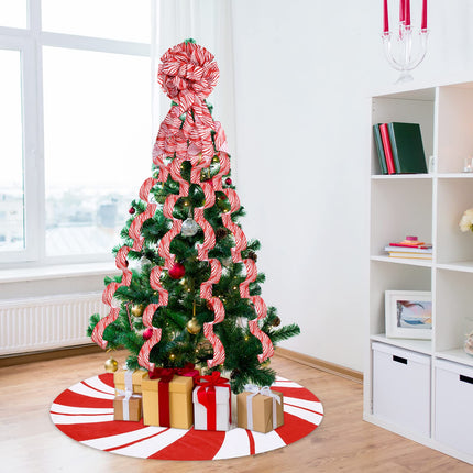 Christmas Tree Decoration set Include Christmas Tree Topper Bow, Decorative Strips Ribbon, Christmas Tree Skirt with Annual Ring for Farmhouse, Wreath Crafts Decorations(Candy Style, 40 Inch)