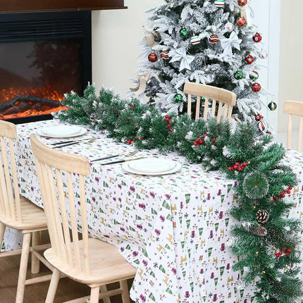 9 Feet Christmas Lighted Garland with 50 Lights, Battery Operated Artificial Snowy Garland Plants with Pine Cone Red Berry Garlands for Indoor Outdoor Home Fireplace Staircase Christmas Decorations