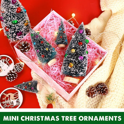 5 Pcs Artificial Mini Christmas Sisal Snow Frost Trees with Decorated Ball - Small Bottle Brush Trees 5 Sizes for Christmas Decor Christmas Party Home Table Craft Decorations