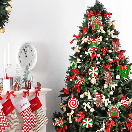 26Pcs Christmas Tree Decorations,Christmas Lollipop Candy Cane Ornaments Paper Cards Hanging Mick-ey Mouse Gingerbread Christmas Decor for Peppermint Christmas Tree Decorations