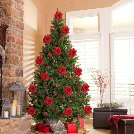 12PCS Christmas Poinsettia Artificial Flowers,Xmas Red Glitter Silk Flowers with Clips and Steams for DIY Christmas Tree Decorations Stairs Wreath Ornaments Home Party