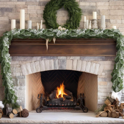 Lyrow 4 Pcs Christmas Garlands Pine Garland Artificial Winter Snowy Greenery Garland White Cedar Garland Faux Indoor Outdoor Pine Garland for Mantel Fireplace Stairway Xmas Decorations(4 Pcs,9 ft)