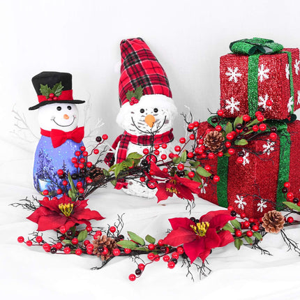 Artiflr Berry Christmas Garland, 5.3 Ft Artificial Poinsettia Garland with Red Berries and Holly Leaves, Pine Cone Garland for Christmas Holiday Party Decorations