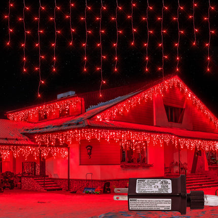 Christmas Lights Outdoor Icicle Lights 300LED 33FT 8 Modes, Connectable Hanging Fairy String Lights with 30V UL Plug in for Valentine Wedding Party Eave Garden Wall Indoor Decor, Red