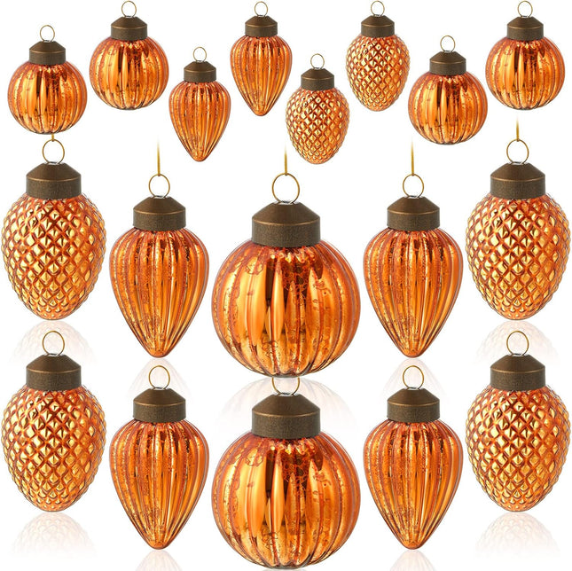 Deekin 24 Mini Glass Fall Tree Ornaments Set Thanksgiving Ornaments Assorted Mini Hanging Glass Ball Ornaments for Small Christmas Tree Decorations with Loop, 3 Styles(Orange)
