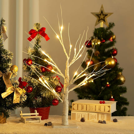 MEETYAMOR 2 Pack 24” 2FT Lighted Birch Tree with 18LT Warm White LEDs, Christmas Decorations Indoor Battery Powered Timer, Money Tree for Winter Party Wedding Table Mantel Home Easter Decor