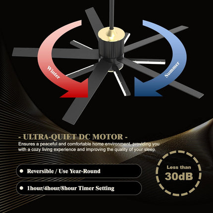 Black Ceiling Fan With Light And Remote，Black And Gold Ceiling Fans With Lights，56 Inch Modern Ceiling Fan With Light For Living