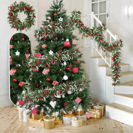 2 Pack Christmas Pine Garland 13FT Artificial Berry Holly Leaves Garland Xmas Cypress Cedar Garland Hanging Greenery Garland Christmas Vines for Home Mantle Table Fireplace Holiday Decor