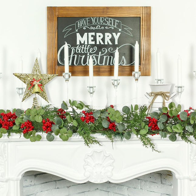 SOMYTING 6FT Christmas Garland, 2 Packs Artificial Eucalyptus Cedar Garland with Red Berry Artificial Red Berry Garland Faux Cypress Greenery Garland for Mantle Table Winter Christmas Holiday Decor