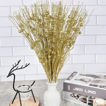 Lvydec 22pcs Christmas Glitter Berries Stems, 17" Artificial Christmas Picks for Christmas Tree Ornaments, DIY Xmas Wreath, Crafts, Holiday and Home Decor (Gold)