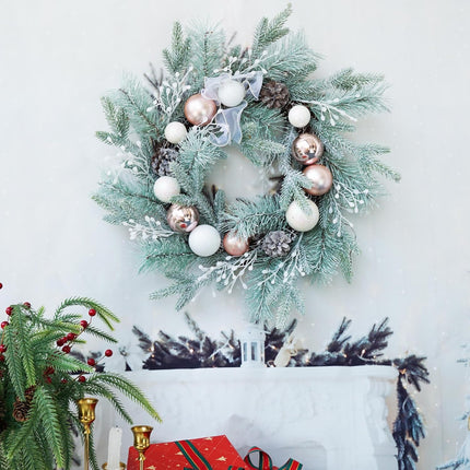 Christmas Wreaths for Front Door with Lights 22"-24" Christmas Door Wreath with Frosted Branches Ball Ornaments Berry Clusters Christmas Collection Decor.