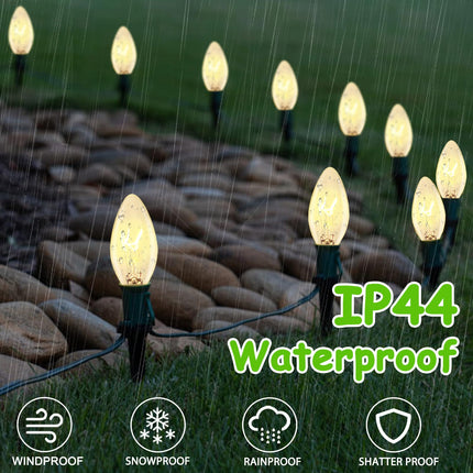 Christmas Pathway Lights Outdoor, 38 Feet C9 Christmas Pathway Lights with 25 Clear Bulbs and Stake Stakes for Outdoor Walkway Driveway Backyard Christmas Decorations, Warm White