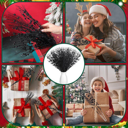 Libima 36 Pcs Christmas Tree Picks Artificial Glitter Berry Stem Ornaments 15.7 Inch Bead Sticks Pick Decorations Glittery Twigs for Xmas Tree Topper Wreath Vase Filler Home Decor (Black)