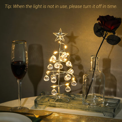 Shinowa Christmas Tree Lamp, Crystal Spiral Christmas Tree with Glittering Star, 10 Inch Battery Operated Silver Christmas Tree Light with Metal Stand for Christmas Table Decoration, Silver