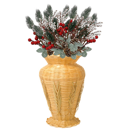 BANBERRY DESIGNS Pine Berry Christmas Picks with White Pip and Red Holly Berries - Set of 10 - Pinecone Floral Sprays with Bendable Stems - 11" H