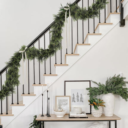 RECUTMS Artificial Christmas Garland 1pcs Fake Vines Ivy Greenery Stiff Green Leaves Plants Table Garland Decor Faux Hanging Plastic Plant for Indoor Outdoor Home Party Wall Mantle (Green H)