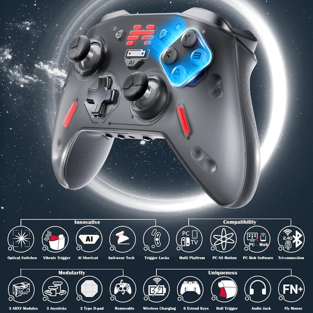 Zeus 2 Optical Micro Switches Elite Game Controller For PC Switch Mobile Steam Gaming,1000 mAh/Motion Control/3 Joysticks/Keys Modular/Vibratable Triggers/6 Custom Keys/Audio Jack (Galaxy Black)