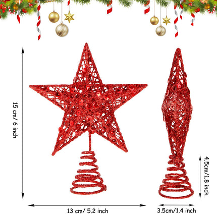 6 Inches Star Tree Topper Exquisite Shimmery Christmas Tree Topper for Christmas Tree Decoration (Red)