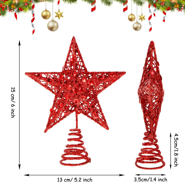 6 Inches Star Tree Topper Exquisite Shimmery Christmas Tree Topper for Christmas Tree Decoration (Red)