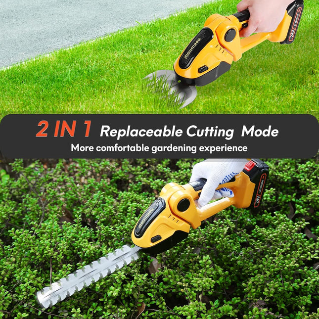 SCHTUMPA 2-in-1 Cordless Grass Shear, 24V Mini Hedge Trimmer Cordless, 1260-RPM Handheld Grass Trimmer Cordless, Electric Bush Trimmer Cordless, Lithium-Ion Battery and Charger Included