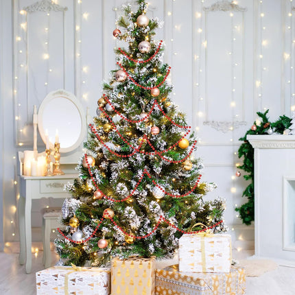 Christmas Tree Beads, 50ft Christmas Tree Garland Beads, Artificial Pearls Beads, Red Plastic Beaded Garland for Xmas Tree Indoor Outdoor Home Party Decorations