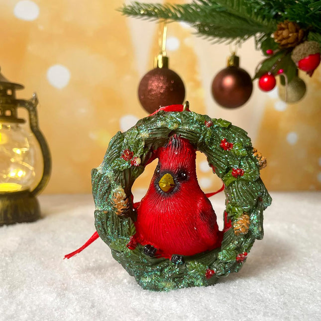 Christmas Decorations Cardinal Wreath Christmas Tree Decorations Hanging Red and Green Christmas Ornaments Resin Holiday Year Home Decor Ornaments