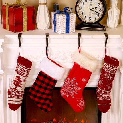 Boao 4 Pcs Christmas Stocking Holders Metal Mantel Stockings Hangers Classic Shelf Heavy Duty Stocking Garland Hangers for Counter Tables Window Fireplace Xmas Party Decoration (Black)