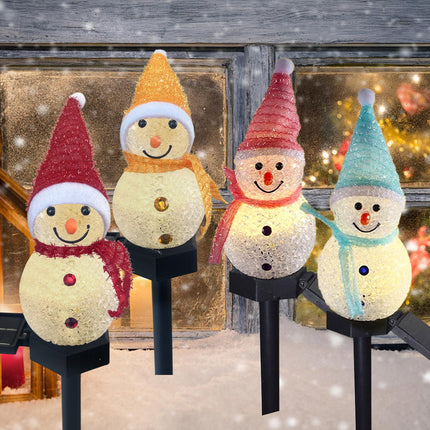 Solar Christmas Snowman Pathway Lights, 4 PCS Snowman Xmas Lights with Stake Snowman Santa Lights Christmas Outdoor Decoration for Garden Patio Yard Porch (Snowman A)