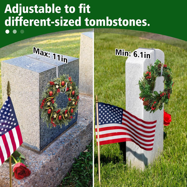 MADHOLLY Christmas Headstone Wreath Hanger, Adjustable Cemetery Headstones Wreath Holder, Durable Aluminum Gravestone Wreath Stand for Christmas Grave Decoration (6.1-11in)
