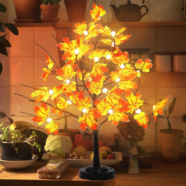 FUCHSUN 24 LED Tabletop Fall Maple Tree Light Lighted Bonsai Autumn Tree with 8 Lighting Modes & Timer for Party Wedding Christmas Thanksgiving Home Decoration