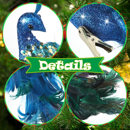 Giegxin 3 Pcs Peacock Christmas Tree Ornaments 17.7 Inch Artificial Peacock Birds Ornament Glitter Peacock Sequin Birds Clip on Christmas Tree Ornaments Peacock for Christmas Tree Decor