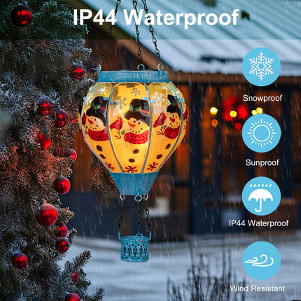 Hot Air Balloon Solar Lantern - Christmas Flickering Flame Outdoor Waterproof Hanging Solar Lanterns for Patio Yard,Lawn Porch,Garden Snowman