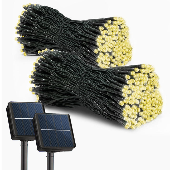 Solar String Lights 2 Pack, Outdoor Lights Total 400 LED 144FT Solar Christmas Lights, 8 Modes Solar Lights Oudoor Waterproof for Tree Patio Yard Garden Christmas Parties Decoration (Warm White)