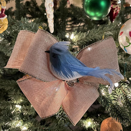 12pcs Artificial Blue Christmas Ornaments with Clip and Real Birds Tail Feathers,Light Blue Bird Feather Craft Decoration for Christmas Tree Decor