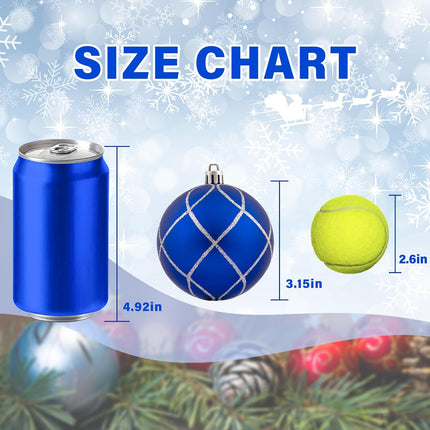 3.15" Christmas Ball Ornaments Set, 16pc Blue and Silver Xmas Tree Ornaments Decoration, Shatterproof Large Decorative Hanging Balls with Loop for Christmas Party Holiday Wreath Garland Home Decor