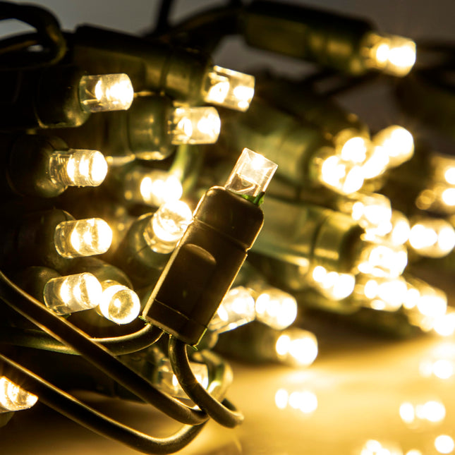 Pro Christmas LED Holiday Lights - 50 Bulbs, 25ft - Professional Grade Indoor Outdoor 5MM Wide Angle Conical Christmas Light Strings for Decorating Home and Outside Trees - 2800K Warm White