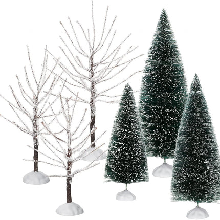 Ysleen 6 Pieces Mini Christmas Village Tree, Small Artificial Model Trees Mini Decor Trees Village Displays Tree for Miniature House Garden Festival Decorations, 3 Sizes(Snowy Sisal Tree, Frost Tree)