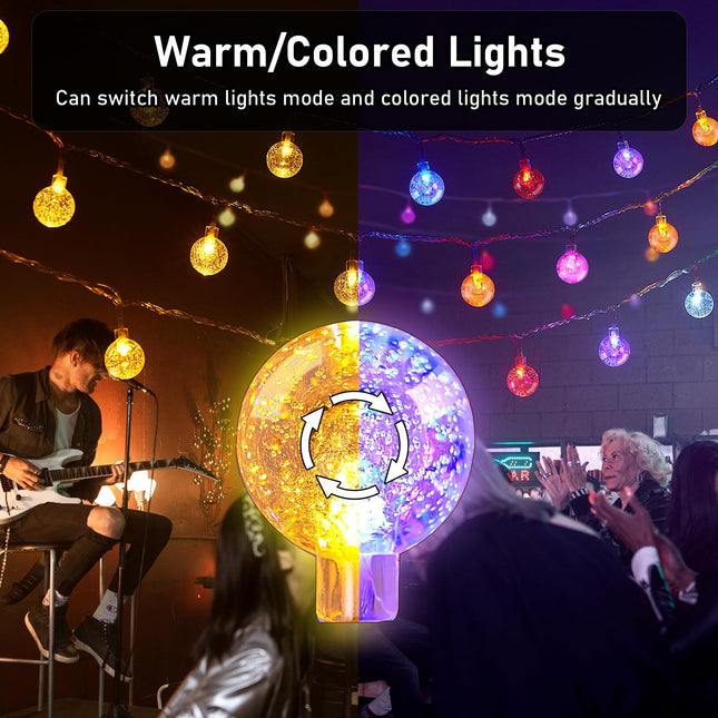 Patio Lights Outdoor Lights, 56FT Indoor/Outdoor String Lights with 100 LEDs, Voice-Activated Crystal Globe Lights with Remote Control, Support 16 Kinds of Color-Changing Modes