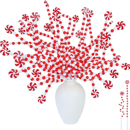 35 Pcs Candy Cane Christmas Tree Decorations, Red and White Christmas Tree Picks, Woolen Candy Shape Curly Picks Candy Cane Ornaments Christmas Decorations for Xmas Tree Topper Home Vase Wreath Decor