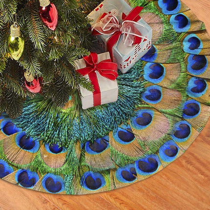 Peacock Feathers Christmas Tree Skirt 36 in for Christmas Decorations Skirt Rustic Xmas Holiday Year Party Tree Mat Decor Indoor Outdoor Christmas Tree Mats