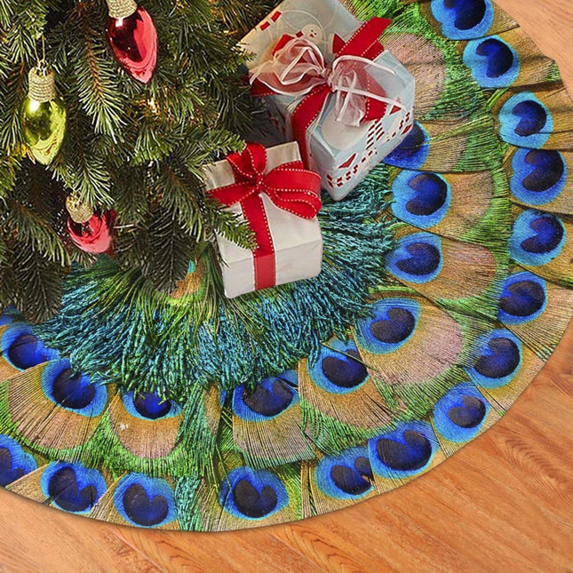 Peacock Feathers Christmas Tree Skirt 36 in for Christmas Decorations Skirt Rustic Xmas Holiday Year Party Tree Mat Decor Indoor Outdoor Christmas Tree Mats
